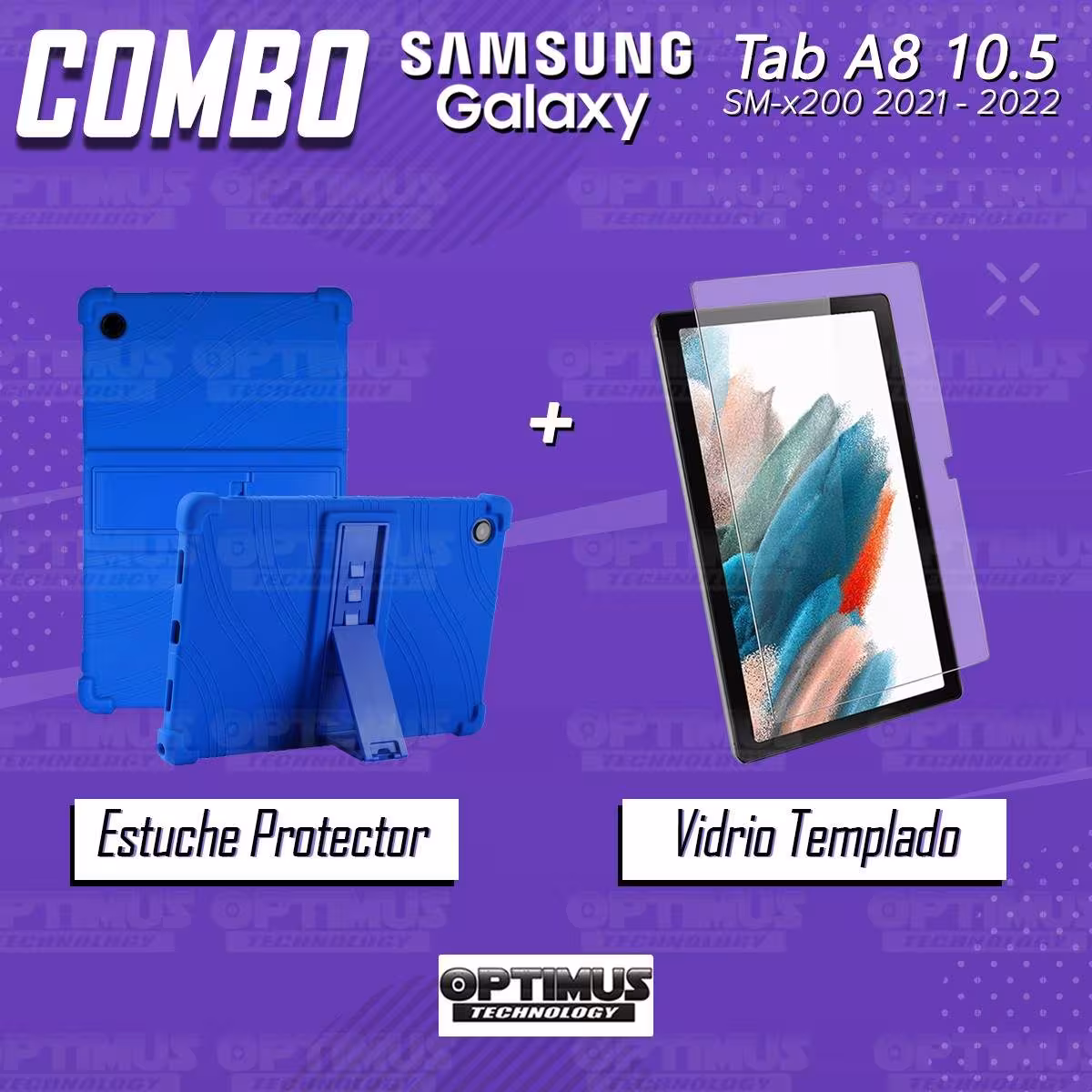 Kit Vidrio templado y Estuche Protector de goma antigolpes con soporte Tablet Samsung Galaxy Tab A8 10.5 2021 SM-x200, SM-x205 O