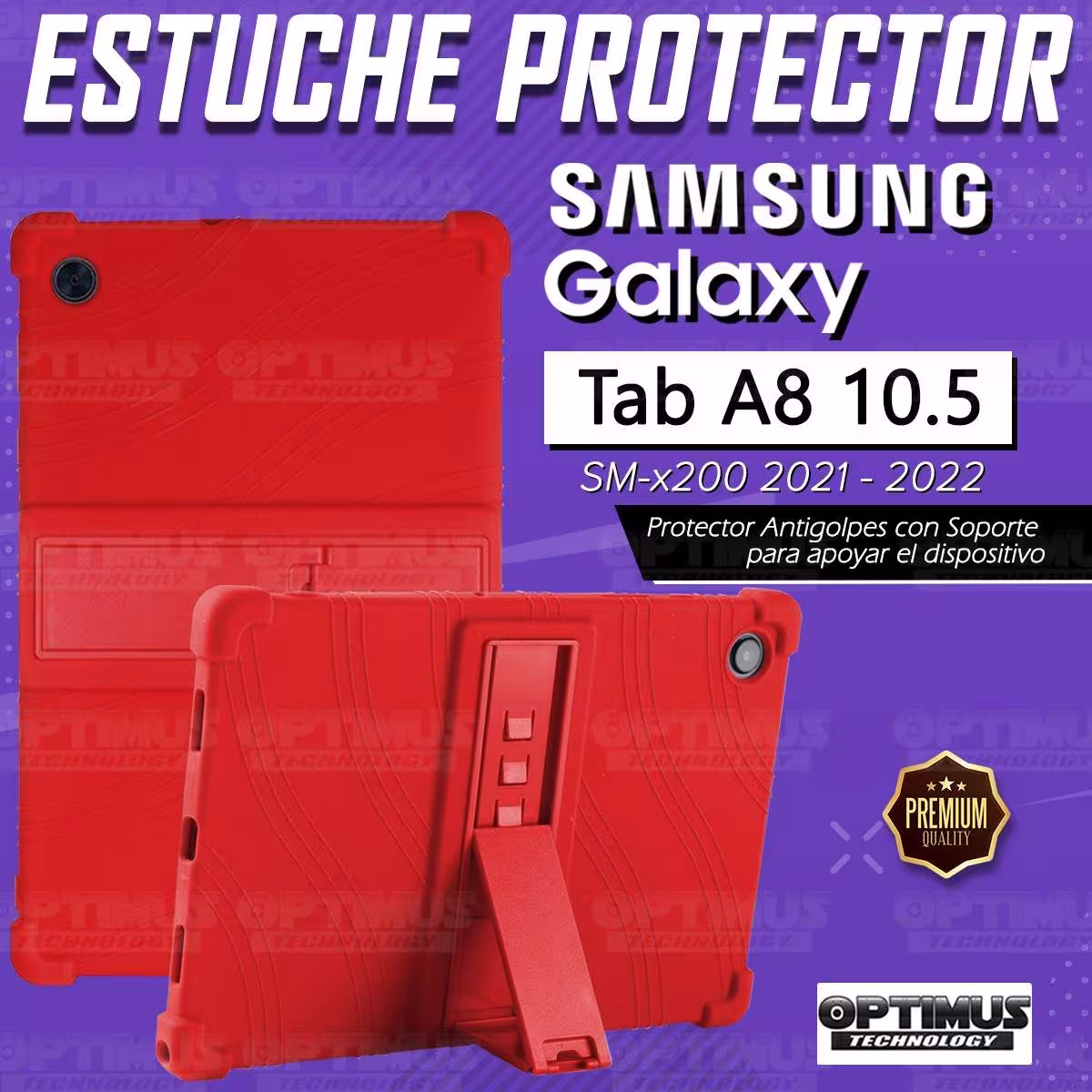 Kit Vidrio templado y Estuche Protector de goma antigolpes con soporte Tablet Samsung Galaxy Tab A8 10.5 2021 SM-x200, SM-x205 O