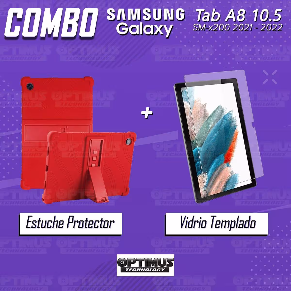 Kit Vidrio templado y Estuche Protector de goma antigolpes con soporte Tablet Samsung Galaxy Tab A8 10.5 2021 SM-x200, SM-x205 O