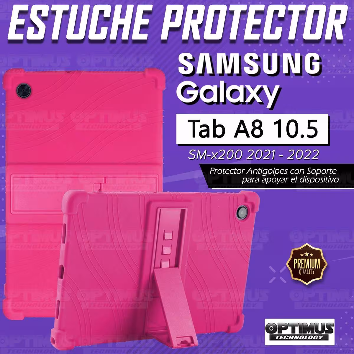 Kit Vidrio templado y Estuche Protector de goma antigolpes con soporte Tablet Samsung Galaxy Tab A8 10.5 2021 SM-x200, SM-x205 O