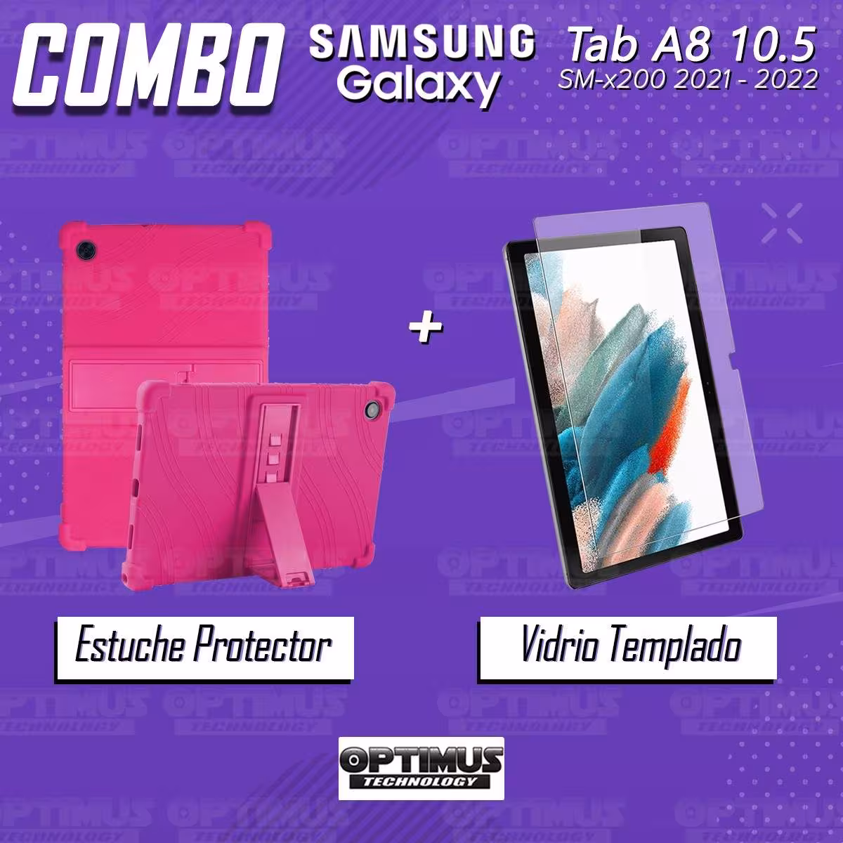 Kit Vidrio templado y Estuche Protector de goma antigolpes con soporte Tablet Samsung Galaxy Tab A8 10.5 2021 SM-x200, SM-x205 O