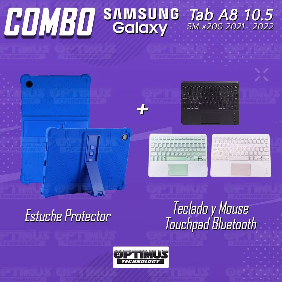 Kit Estuche Protector Antigolpes + Teclado Mouse Touchpad Bluetooth Samsung Galaxy Tab A8 10.5 2021 SM-x200, SM-x205 OPTIMUS TEC