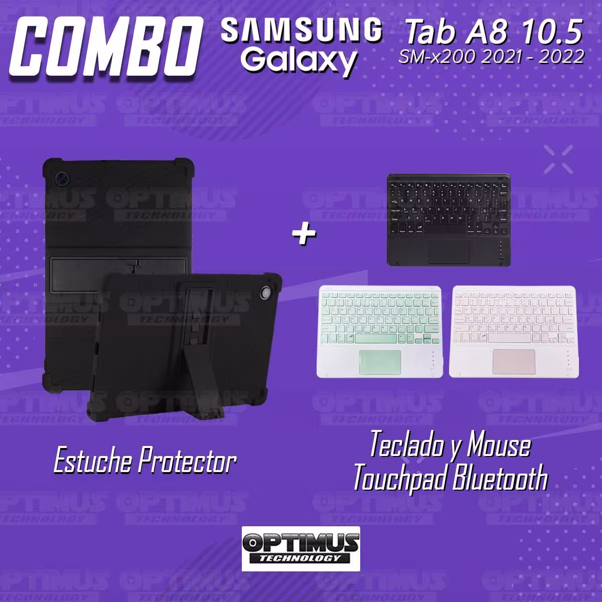 Kit Estuche Protector Antigolpes + Teclado Mouse Touchpad Bluetooth Samsung Galaxy Tab A8 10.5 2021 SM-x200, SM-x205 OPTIMUS TEC