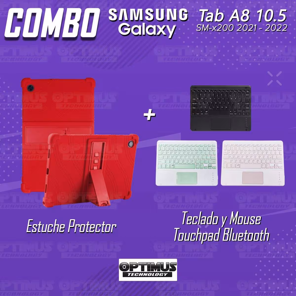 Kit Estuche Protector Antigolpes + Teclado Mouse Touchpad Bluetooth Samsung Galaxy Tab A8 10.5 2021 SM-x200, SM-x205 OPTIMUS TEC