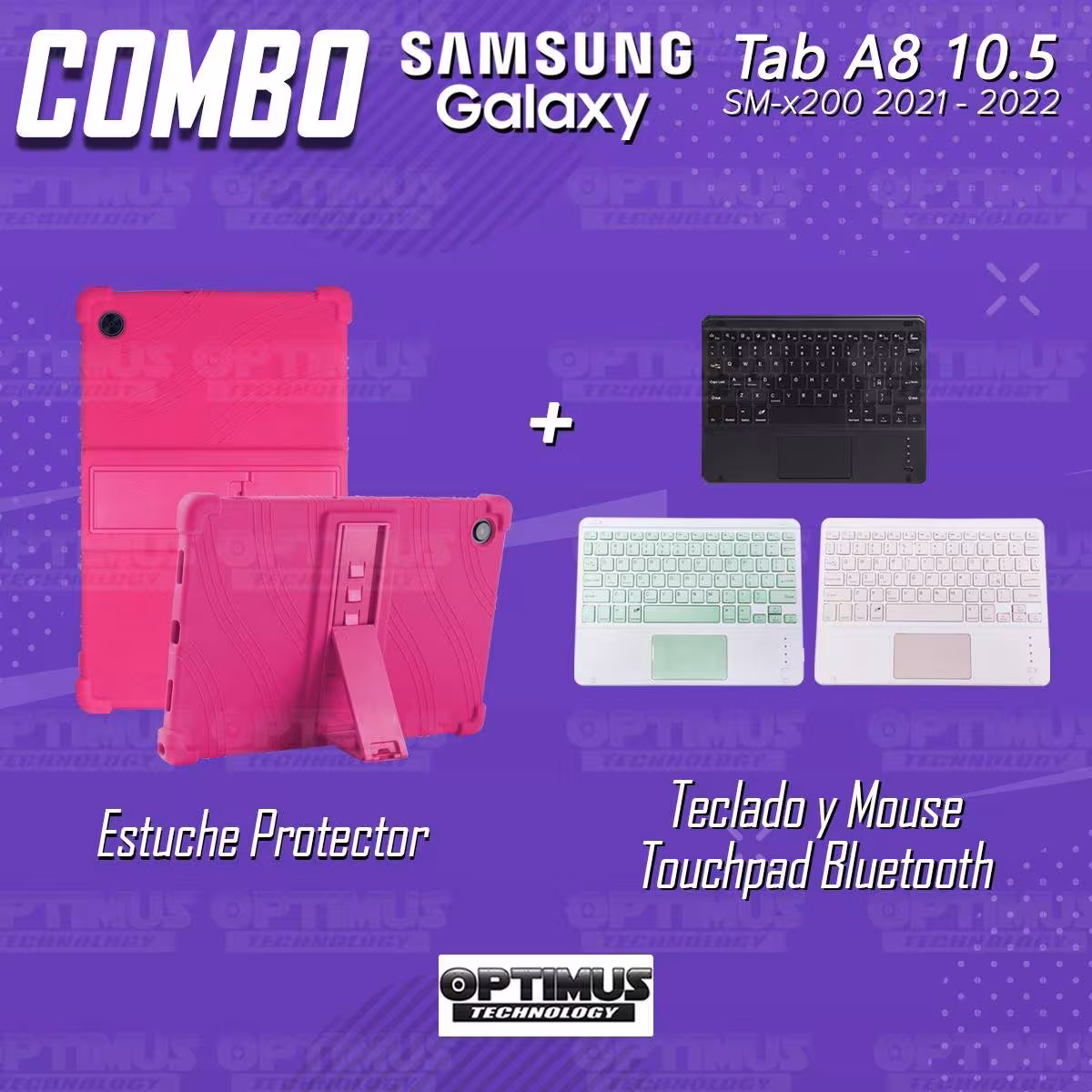 Kit Estuche Protector Antigolpes + Teclado Mouse Touchpad Bluetooth Samsung Galaxy Tab A8 10.5 2021 SM-x200, SM-x205 OPTIMUS TEC