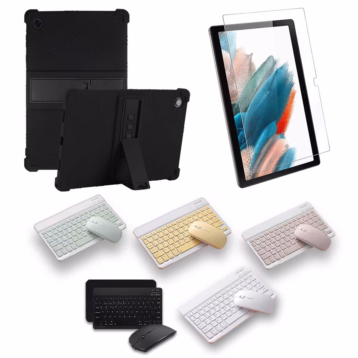 Kit Vidrio templado + Estuche Protector Goma + Teclado Bluetooth Tablet Samsung Galaxy Tab A8 10.5 2021 SM-x200, SM-x205 OPTIMUS
