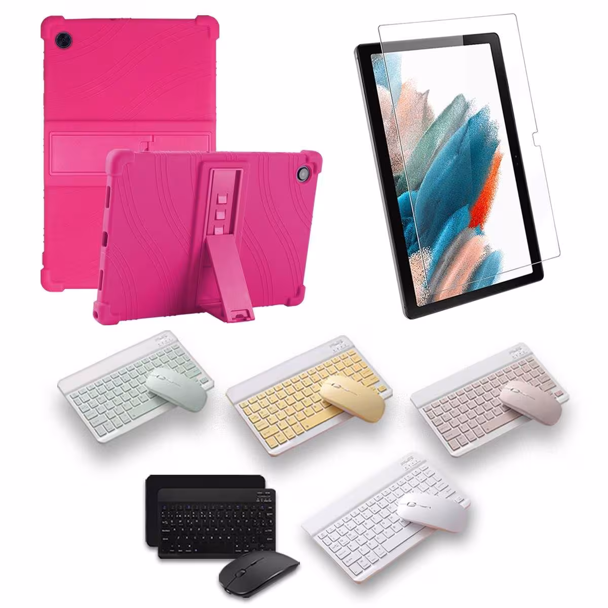 Kit Vidrio templado + Estuche Protector Goma + Teclado Bluetooth Tablet Samsung Galaxy Tab A8 10.5 2021 SM-x200, SM-x205 OPTIMUS