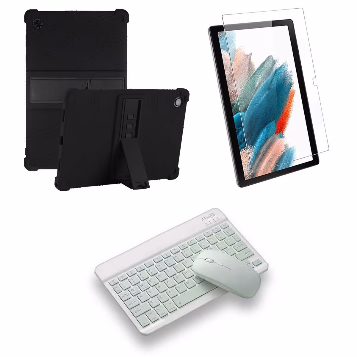Kit Vidrio templado + Estuche Protector Goma + Teclado Bluetooth Tablet Samsung Galaxy Tab A8 10.5 2021 SM-x200, SM-x205 OPTIMUS