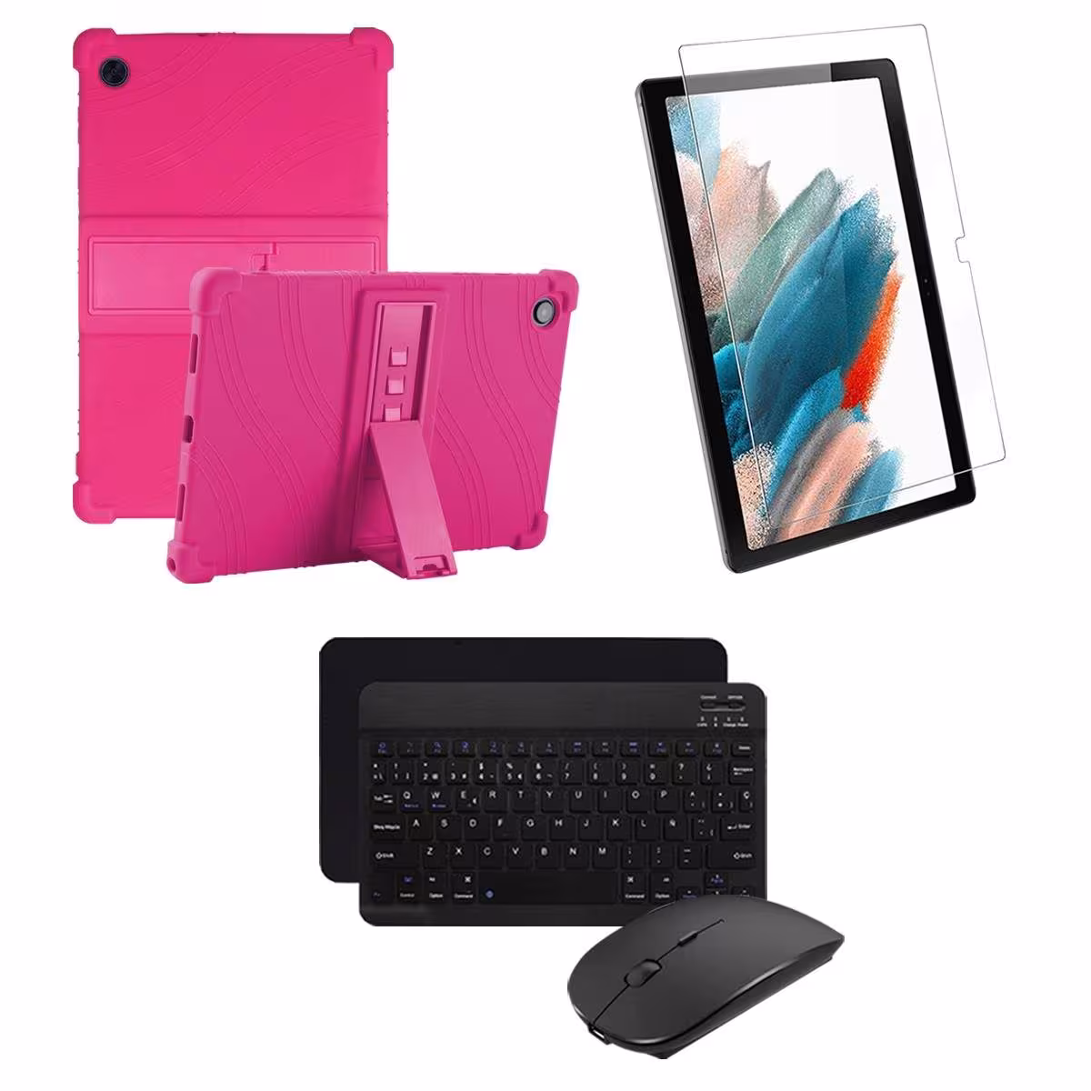 Kit Vidrio templado + Estuche Protector Goma + Teclado Bluetooth Tablet Samsung Galaxy Tab A8 10.5 2021 SM-x200, SM-x205 OPTIMUS