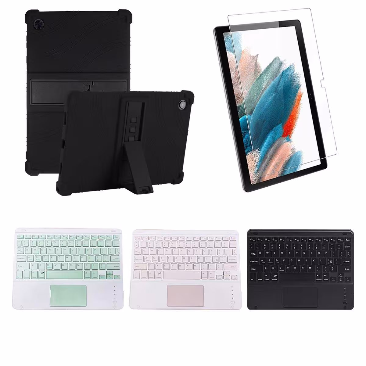Kit Vidrio templado + Estuche Protector + Teclado Touchpad Bluetooth Tablet Samsung Galaxy Tab A8 10.5 2021 SM-x200, SM-x205 OPT