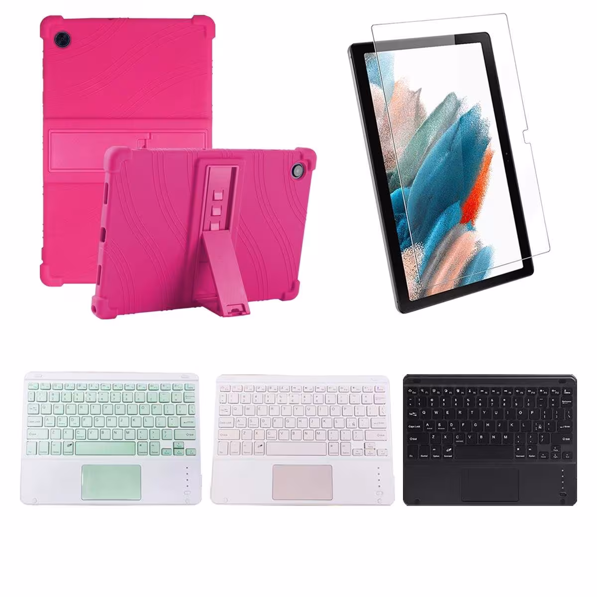 Kit Vidrio templado + Estuche Protector + Teclado Touchpad Bluetooth Tablet Samsung Galaxy Tab A8 10.5 2021 SM-x200, SM-x205 OPT