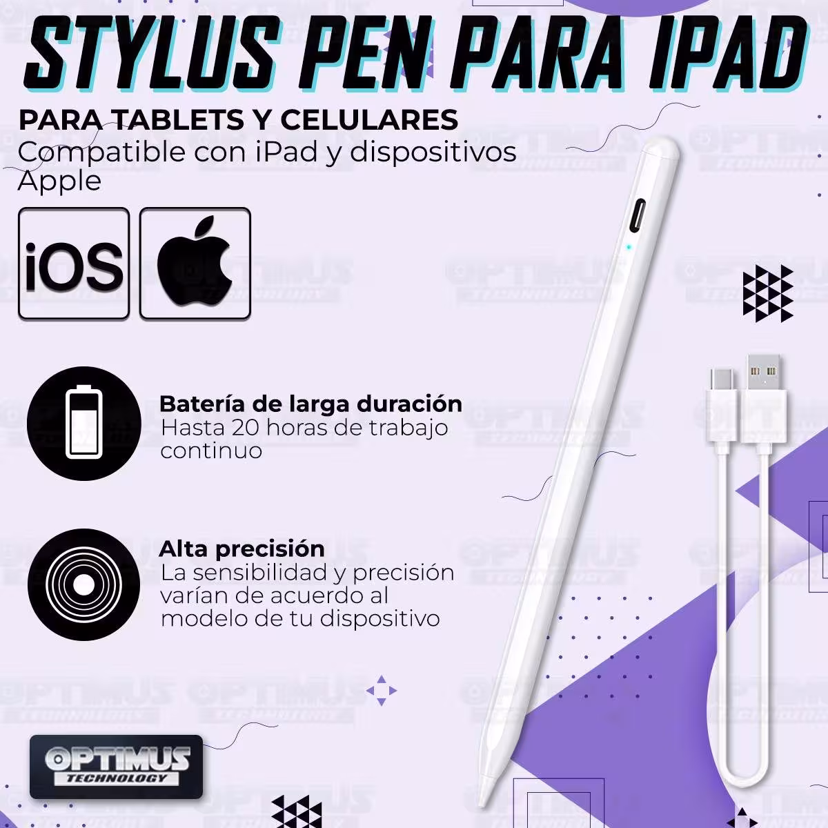 Lápiz óptico digital capacitivo activo Stylus Pen compatible con iOS para Tablets, celulares iPhone iPad Pro 2018 - 2022 OPTIMUS