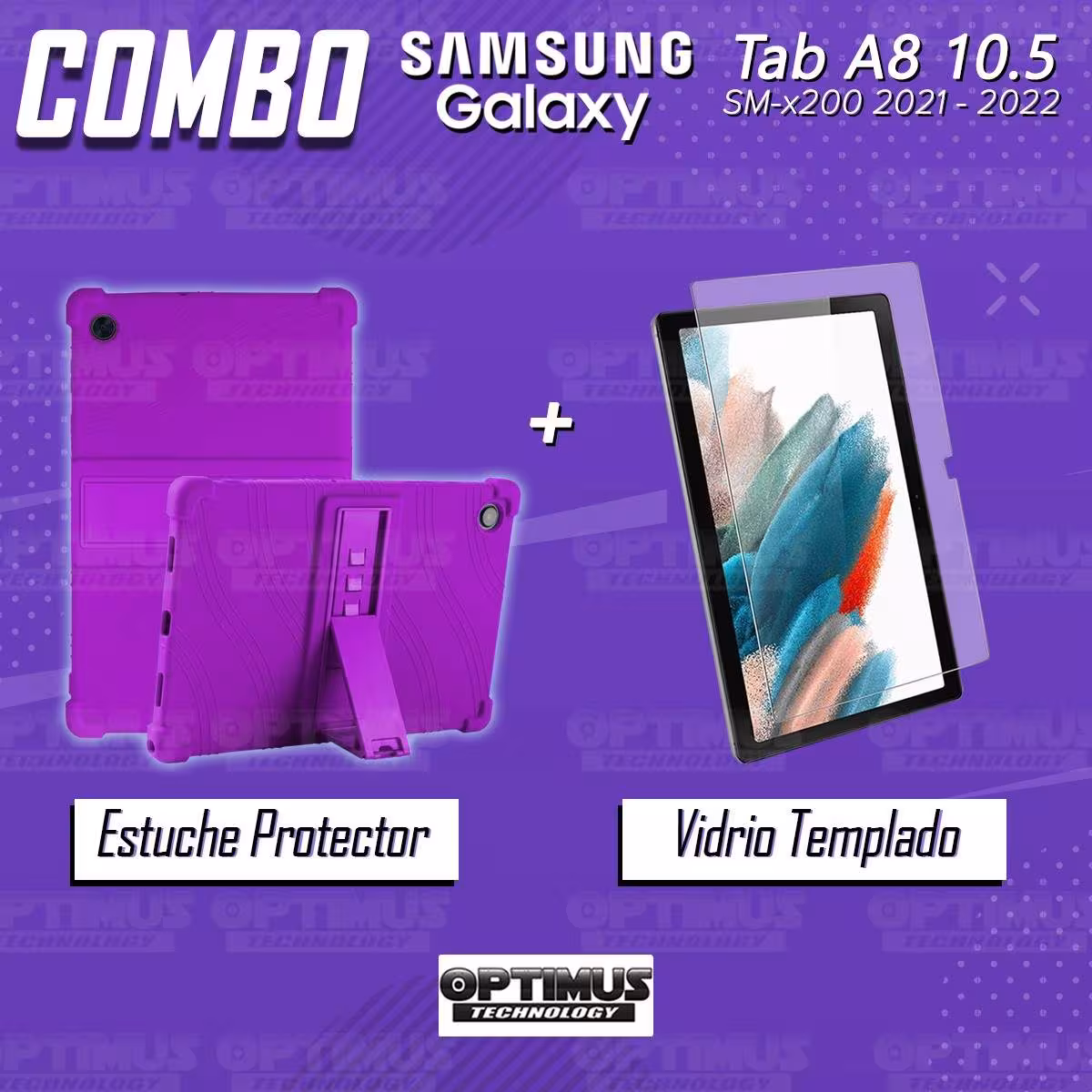 Kit Vidrio templado y Estuche Protector de goma antigolpes con soporte Tablet Samsung Galaxy Tab A8 10.5 2021 SM-x200, SM-x205 O