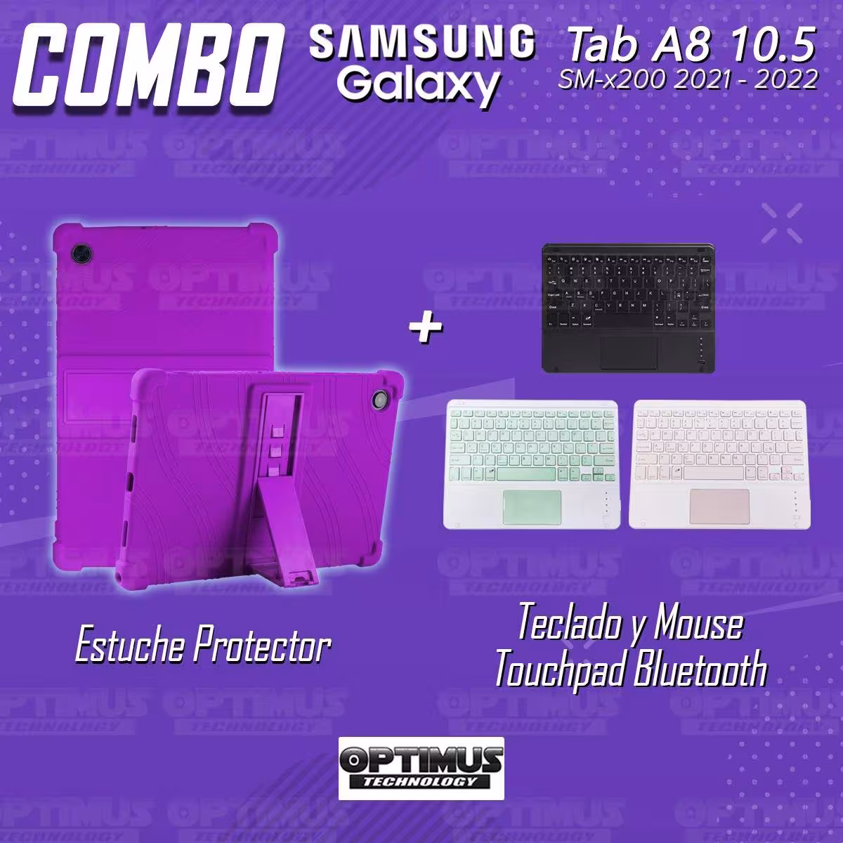 Kit Estuche Protector Antigolpes + Teclado Mouse Touchpad Bluetooth Samsung Galaxy Tab A8 10.5 2021 SM-x200, SM-x205 OPTIMUS TEC