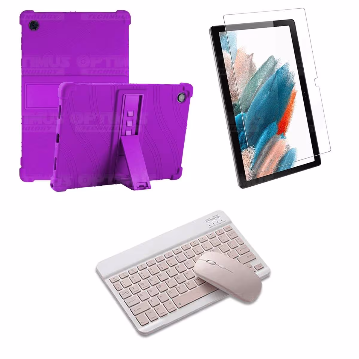 Kit Vidrio templado + Estuche Protector Goma + Teclado Bluetooth Tablet Samsung Galaxy Tab A8 10.5 2021 SM-x200, SM-x205 OPTIMUS
