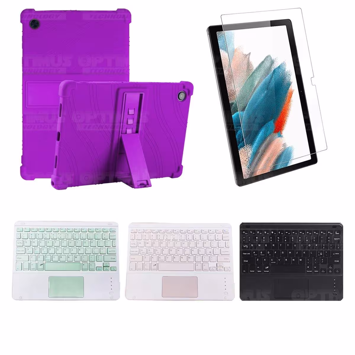 Kit Vidrio templado + Estuche Protector + Teclado Touchpad Bluetooth Tablet Samsung Galaxy Tab A8 10.5 2021 SM-x200, SM-x205 OPT