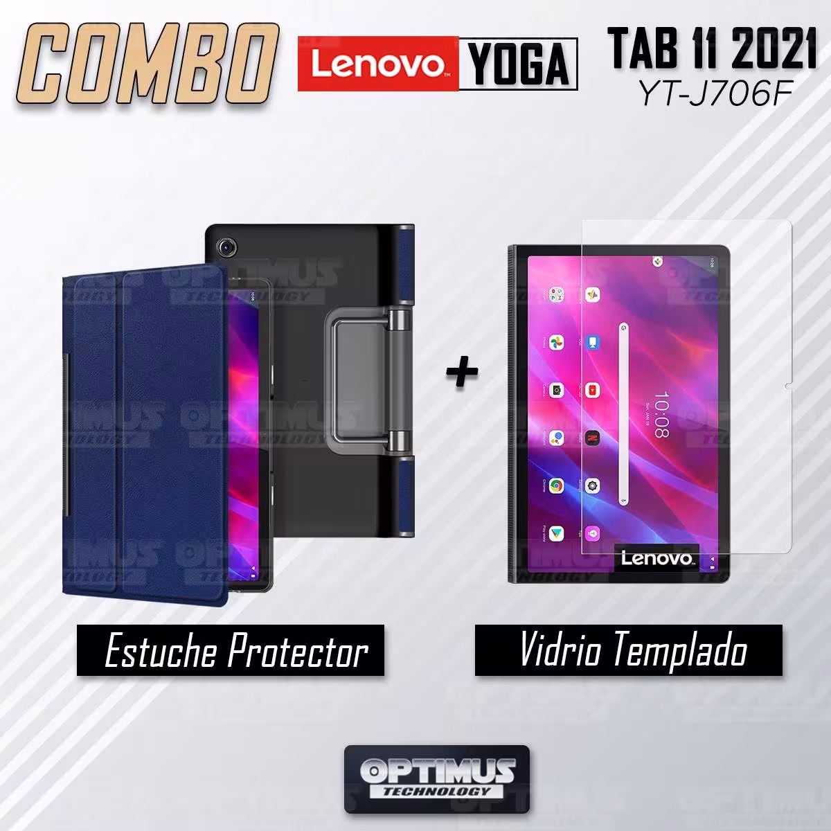 Kit Vidrio Cristal Templado Y Estuche Case Protector para Tablet Lenovo Yoga Tab 11 2021 YT-J706F OPTIMUS TECHNOLOGY™ - 2