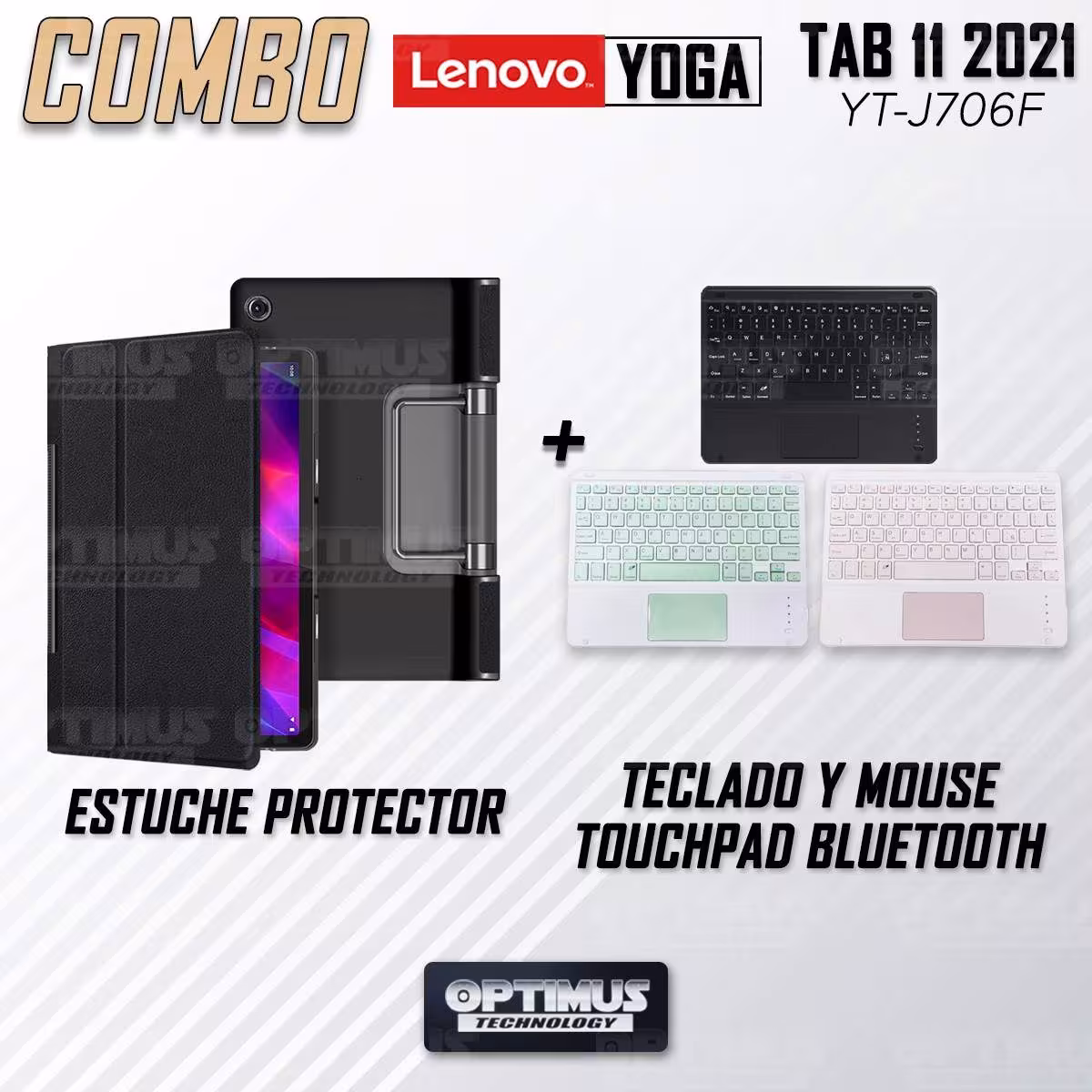 Kit Case Folio Protector + Teclado Mouse Touchpad Bluetooth para Tablet Lenovo Yoga Tab 11 2021 YT-J706F OPTIMUS TECHNOLOGY™ - 1