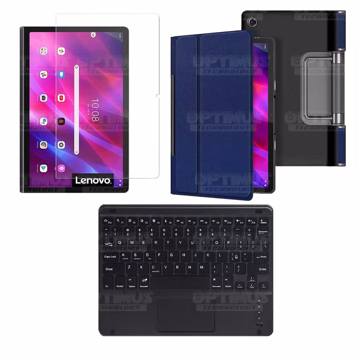 Kit Vidrio templado + Case Protector + Teclado Touchpad Bluetooth Tablet Lenovo Yoga Tab 11 2021 YT-J706F OPTIMUS TECHNOLOGY™ -