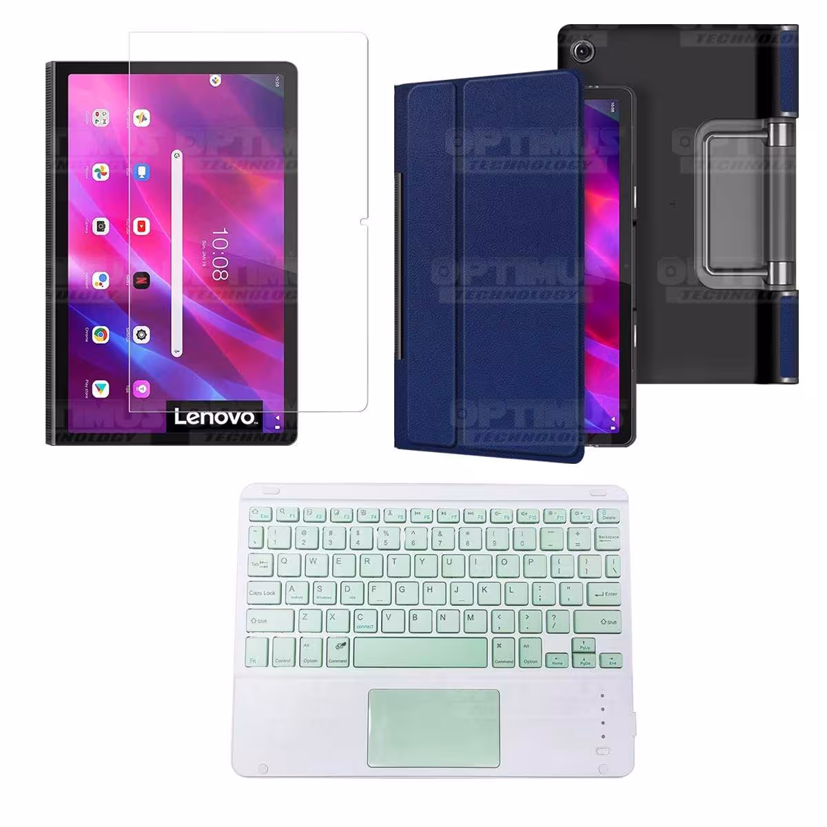 Kit Vidrio templado + Case Protector + Teclado Touchpad Bluetooth Tablet Lenovo Yoga Tab 11 2021 YT-J706F OPTIMUS TECHNOLOGY™ -