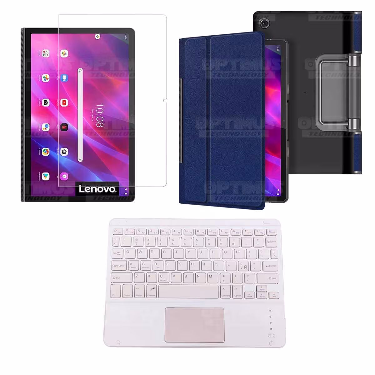 Kit Vidrio templado + Case Protector + Teclado Touchpad Bluetooth Tablet Lenovo Yoga Tab 11 2021 YT-J706F OPTIMUS TECHNOLOGY™ -