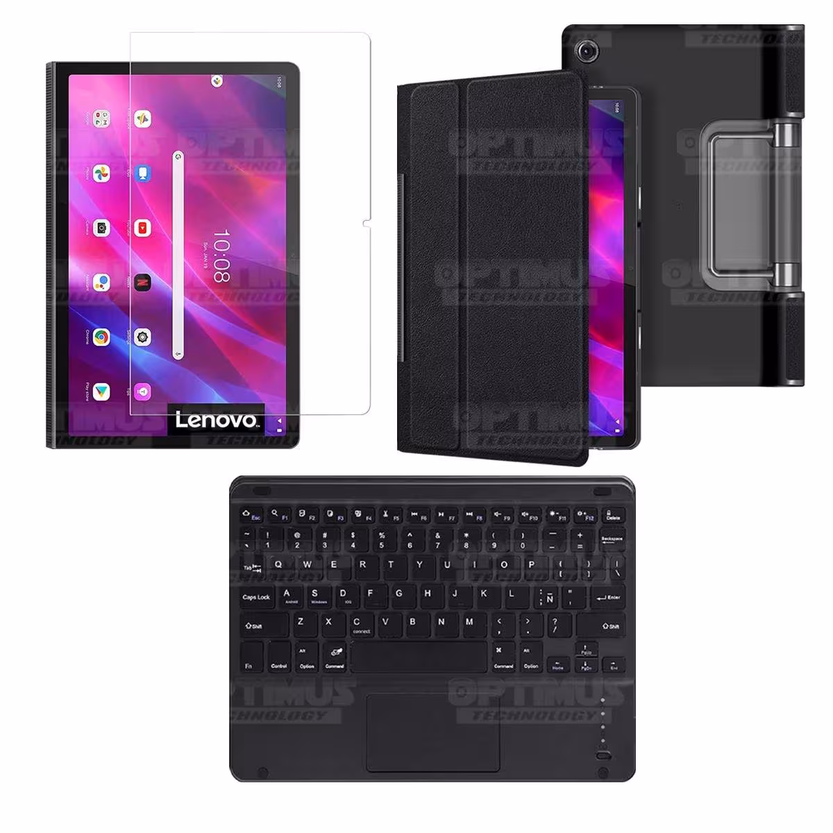 Kit Vidrio templado + Case Protector + Teclado Touchpad Bluetooth Tablet Lenovo Yoga Tab 11 2021 YT-J706F OPTIMUS TECHNOLOGY™ -