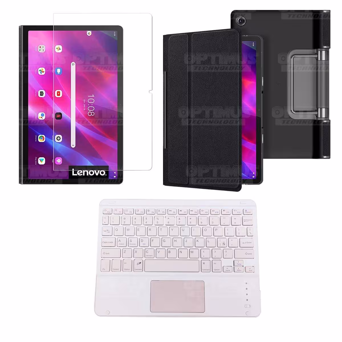Kit Vidrio templado + Case Protector + Teclado Touchpad Bluetooth Tablet Lenovo Yoga Tab 11 2021 YT-J706F OPTIMUS TECHNOLOGY™ -