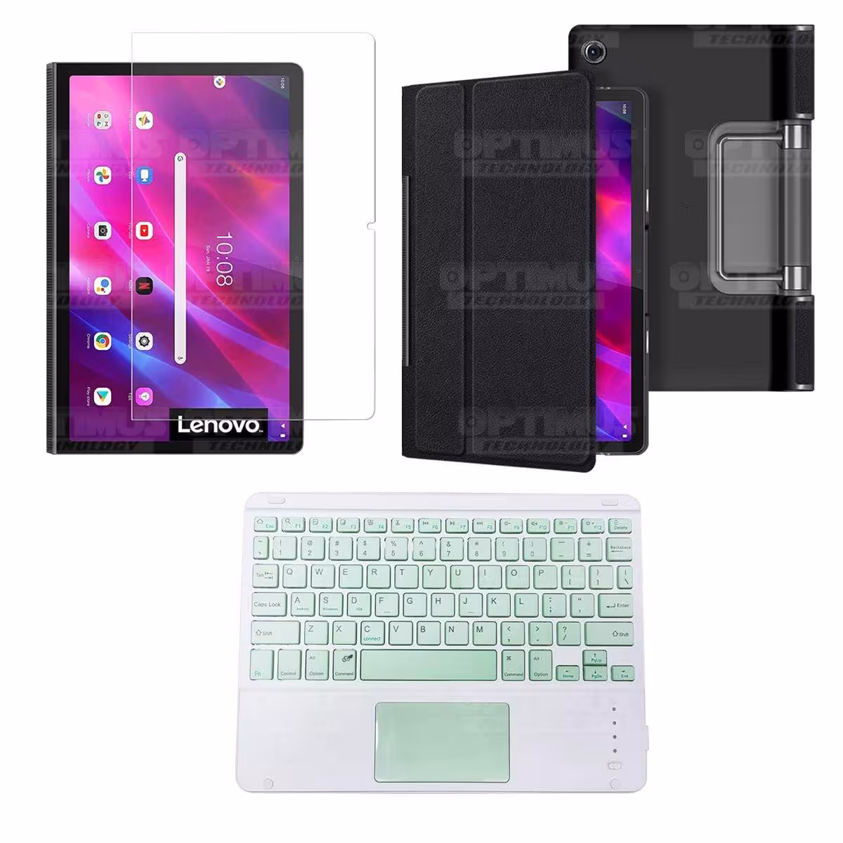 Kit Vidrio templado + Case Protector + Teclado Touchpad Bluetooth Tablet Lenovo Yoga Tab 11 2021 YT-J706F OPTIMUS TECHNOLOGY™ -