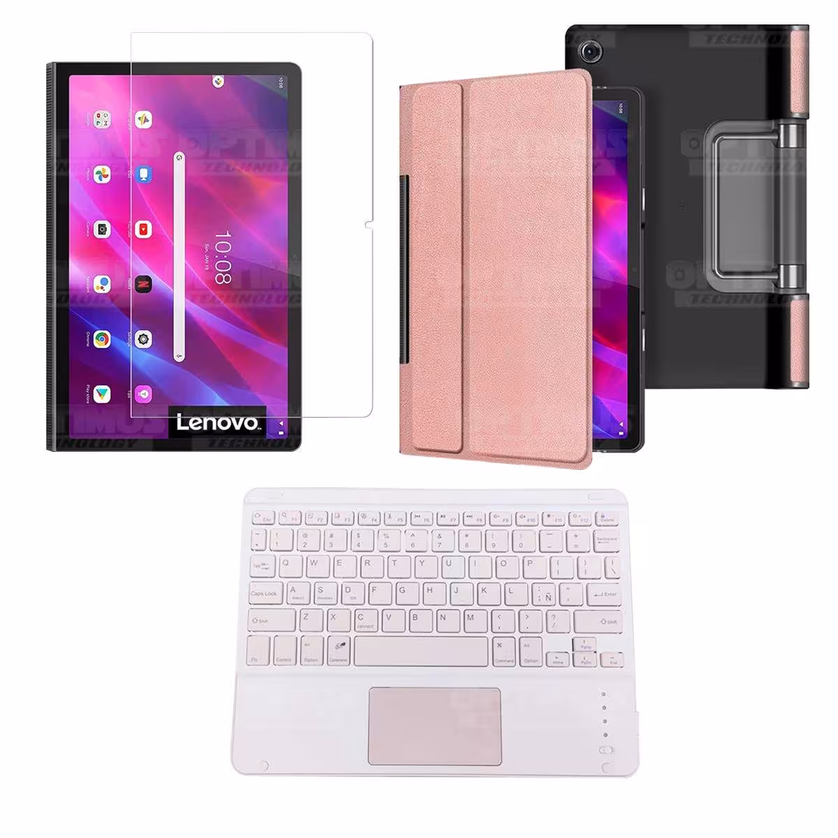 Kit Vidrio templado + Case Protector + Teclado Touchpad Bluetooth Tablet Lenovo Yoga Tab 11 2021 YT-J706F OPTIMUS TECHNOLOGY™ -