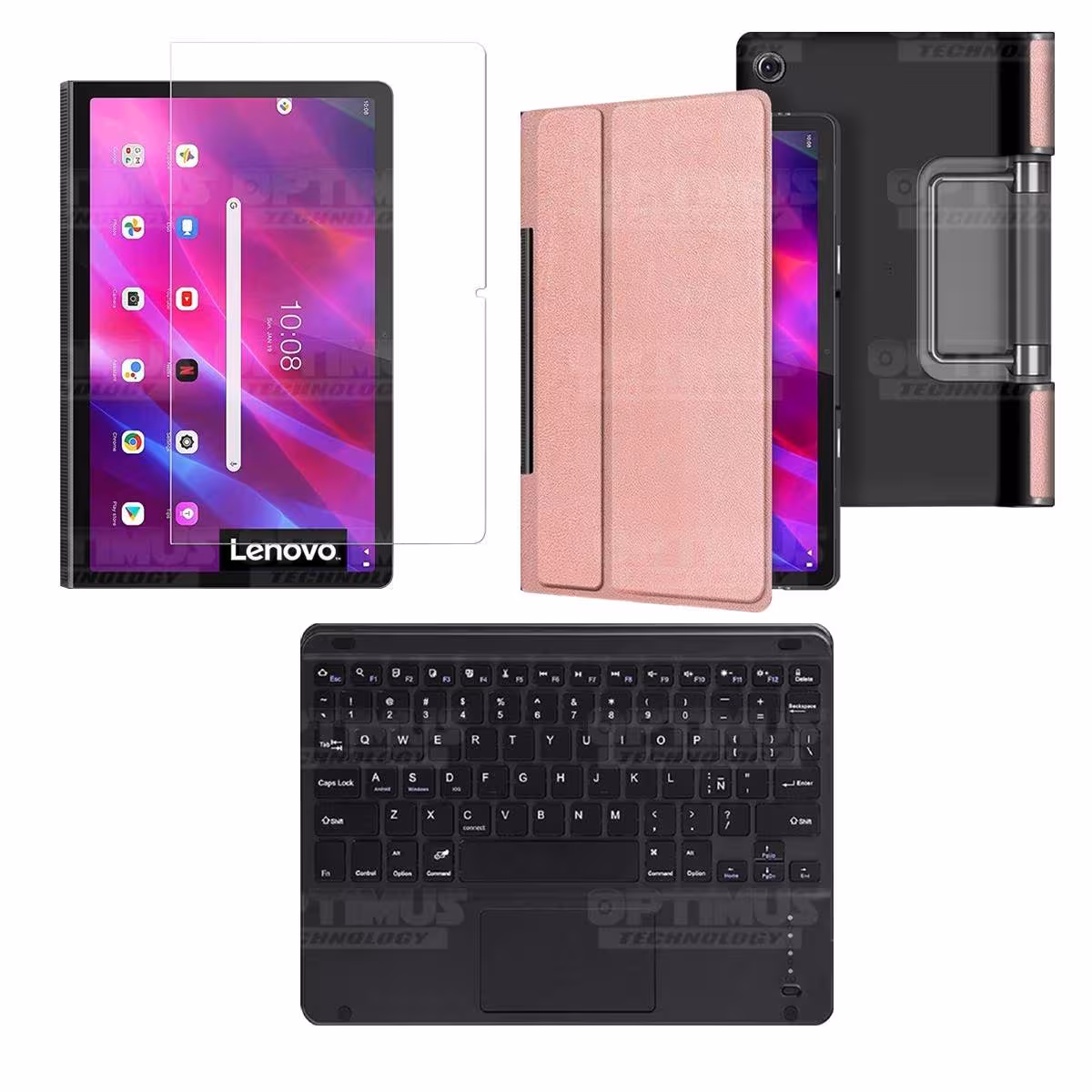Kit Vidrio templado + Case Protector + Teclado Touchpad Bluetooth Tablet Lenovo Yoga Tab 11 2021 YT-J706F OPTIMUS TECHNOLOGY™ -