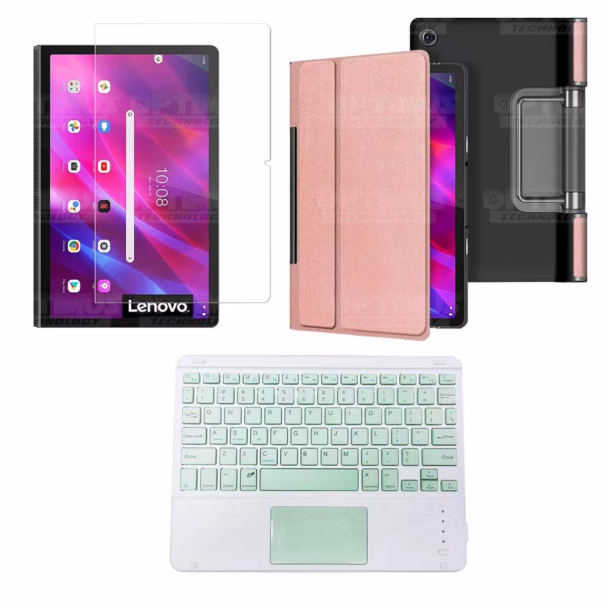 Kit Vidrio templado + Case Protector + Teclado Touchpad Bluetooth Tablet Lenovo Yoga Tab 11 2021 YT-J706F OPTIMUS TECHNOLOGY™ -