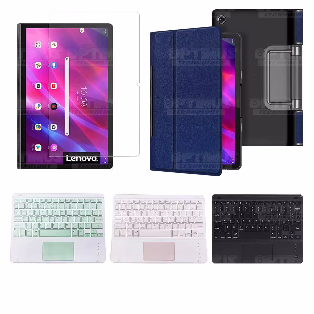 Kit Vidrio templado + Case Protector + Teclado Touchpad Bluetooth Tablet Lenovo Yoga Tab 11 2021 YT-J706F OPTIMUS TECHNOLOGY™ -