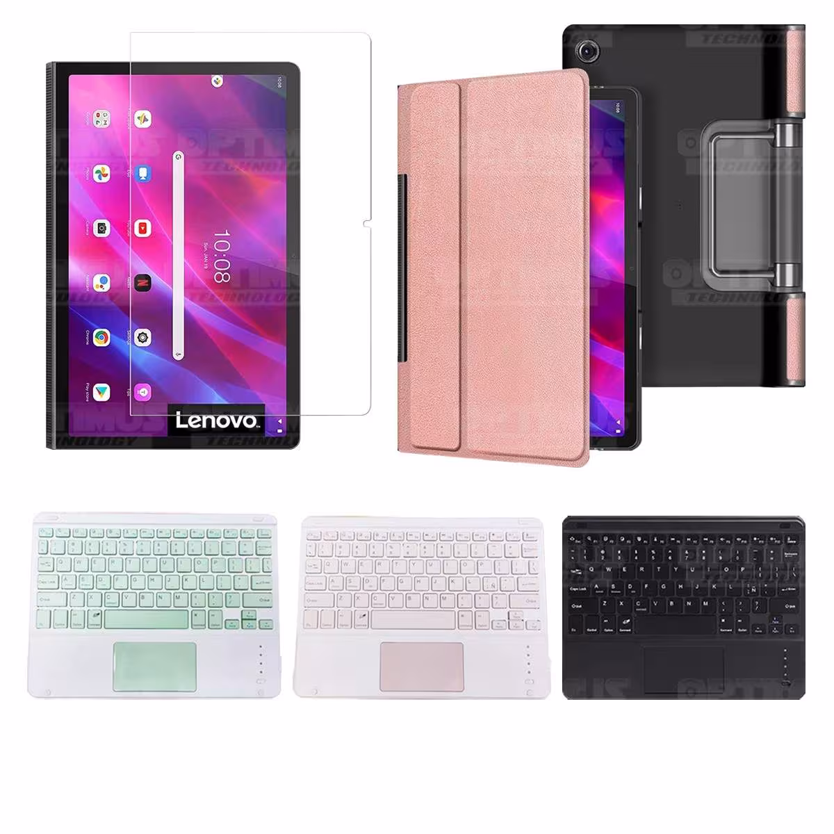Kit Vidrio templado + Case Protector + Teclado Touchpad Bluetooth Tablet Lenovo Yoga Tab 11 2021 YT-J706F OPTIMUS TECHNOLOGY™ -