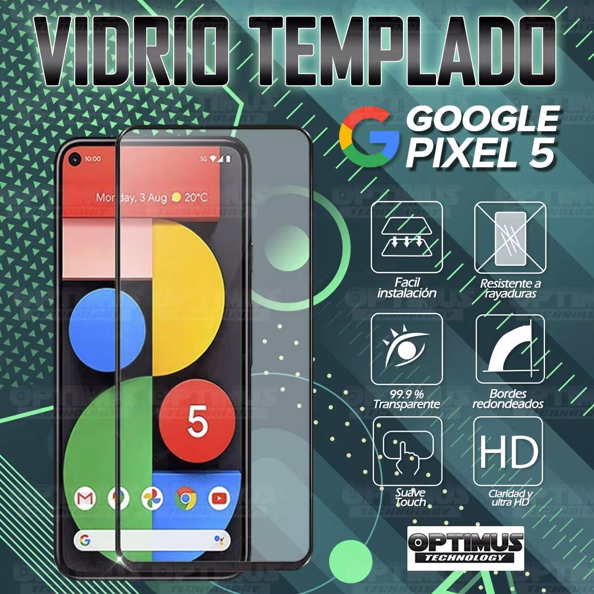 Vidrio Cristal Templado Protector Google Pixel 5 | OPTIMUS TECHNOLOGY™ | VTP-GG-PX-5 |
