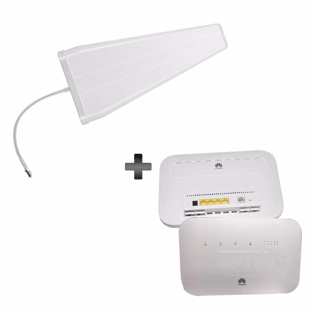 KIT Rural Empresarial Antena Amplificadora De Señal Cuatriband 10dbi TMC PLUS + Enrutador Huawei B612 + 15 Metros de Cable RG-6