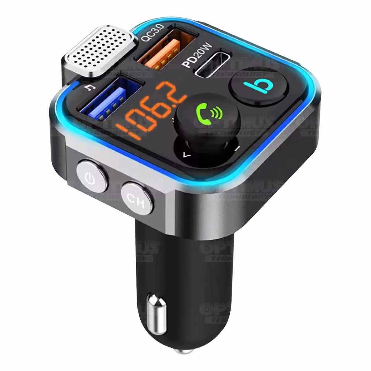 Cargador transmisor radio FM bluetooth 5.0 para carro automóvil Vehículos Camiones de tres puertos 2USB + 1Tipo C OPTIMUS BT23 O