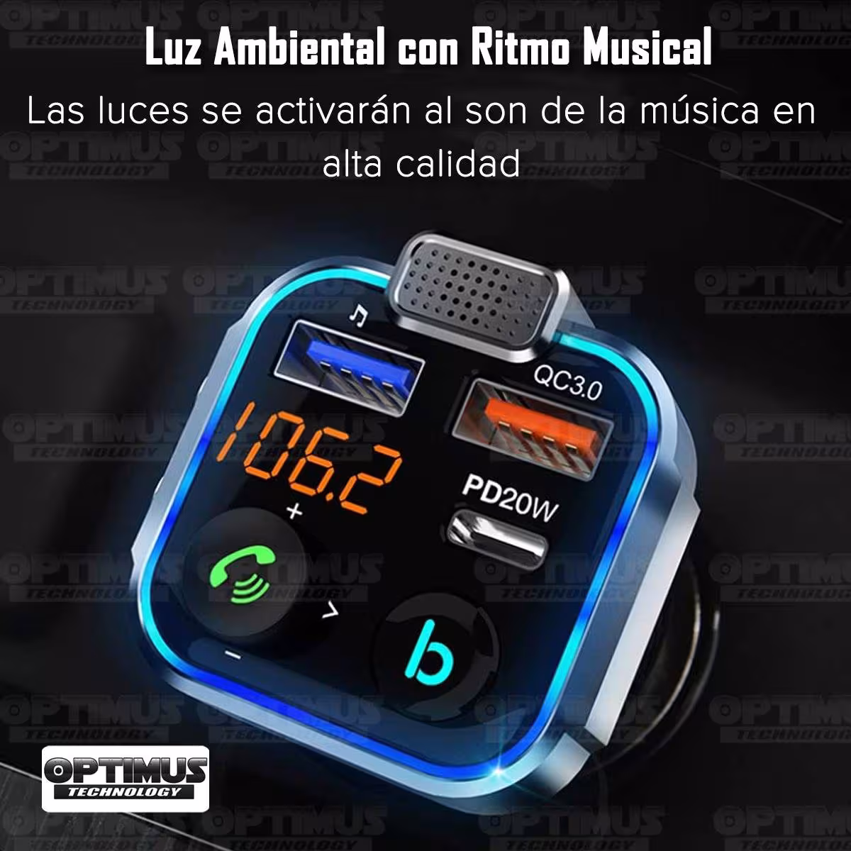 Cargador transmisor radio FM bluetooth 5.0 para carro automóvil Vehículos Camiones de tres puertos 2USB + 1Tipo C OPTIMUS BT23 O