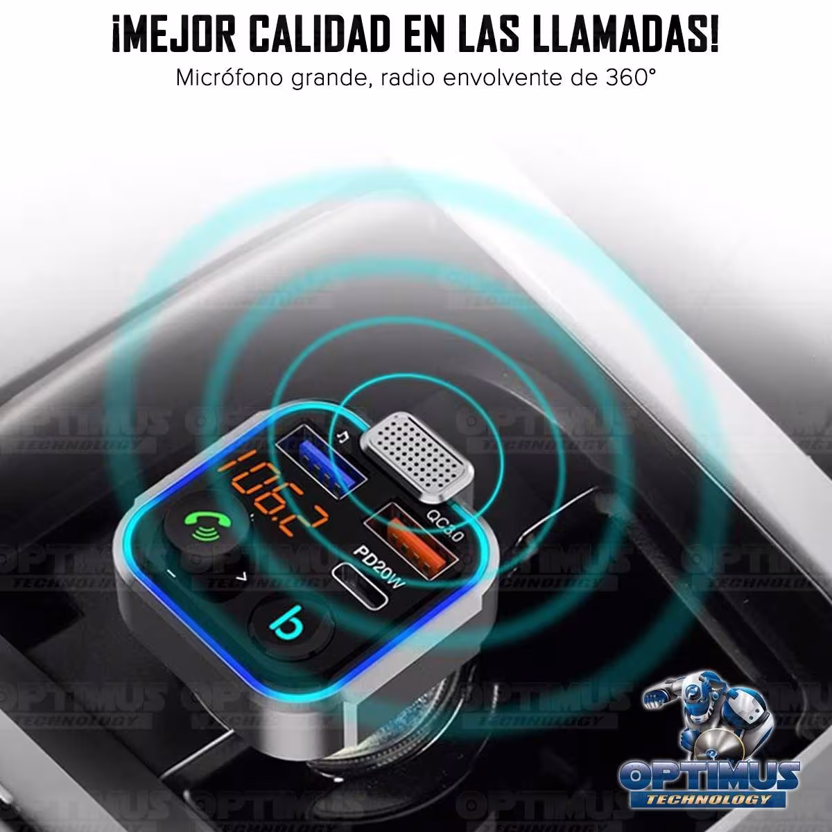 Cargador transmisor radio FM bluetooth 5.0 para carro automóvil Vehículos Camiones de tres puertos 2USB + 1Tipo C OPTIMUS BT23 O