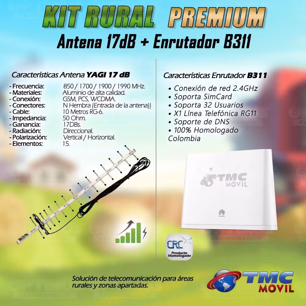 KIT Antena Amplificadora De Señal Yagi 17 Db Con Enrutador Router Huawei B311 | HUAWEI COLOMBIA | 469524 |