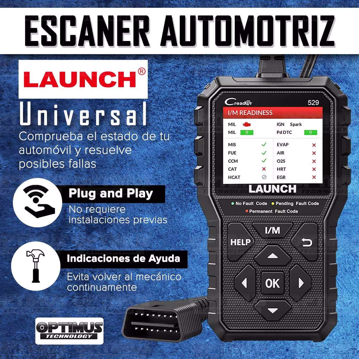 Escáner Automotriz OBD2 Scanner LAUNCH Code Reader CR529 Diagnostico de Estado para Vehiculos Carros Camiones Lector de Códigos