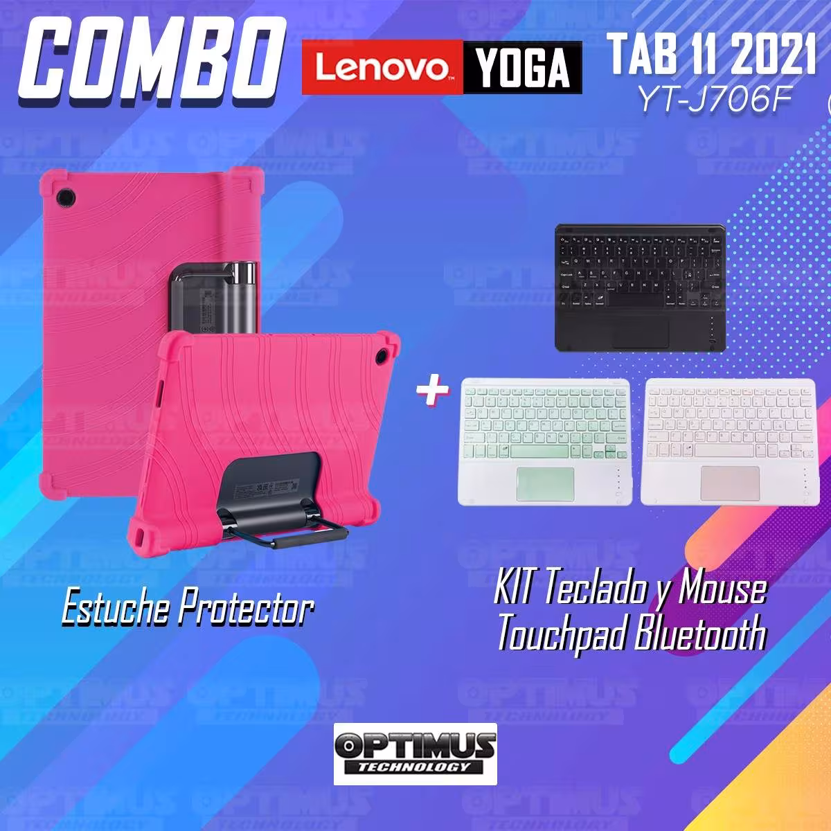 Kit Estuche Protector Antigolpes + Teclado Mouse Touchpad Bluetooth Lenovo Yoga Tab 11 2021 YT-J706F OPTIMUS TECHNOLOGY™ - 33