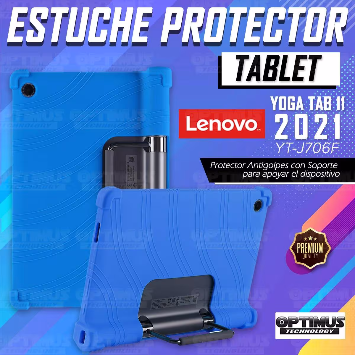 Estuche Case protector de goma Tablet Lenovo Yoga Tab 11 2021 YT-J706F Anti golpes con soporte OPTIMUS TECHNOLOGY™ - 3