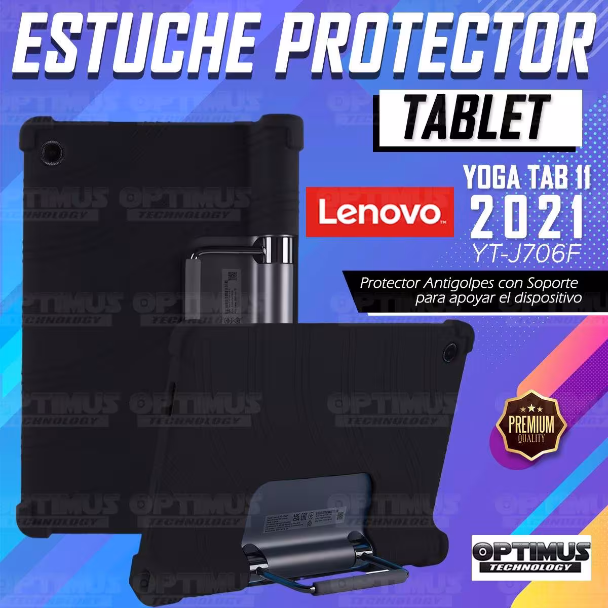 Estuche Case protector de goma Tablet Lenovo Yoga Tab 11 2021 YT-J706F Anti golpes con soporte OPTIMUS TECHNOLOGY™ - 6
