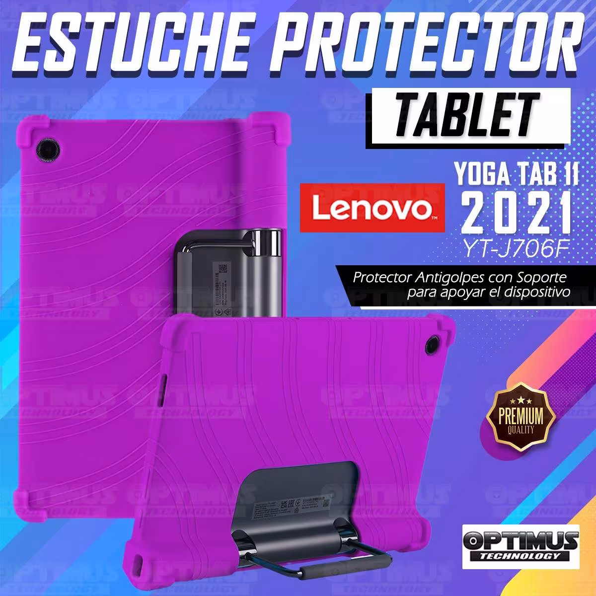 Estuche Case protector de goma Tablet Lenovo Yoga Tab 11 2021 YT-J706F Anti golpes con soporte OPTIMUS TECHNOLOGY™ - 9