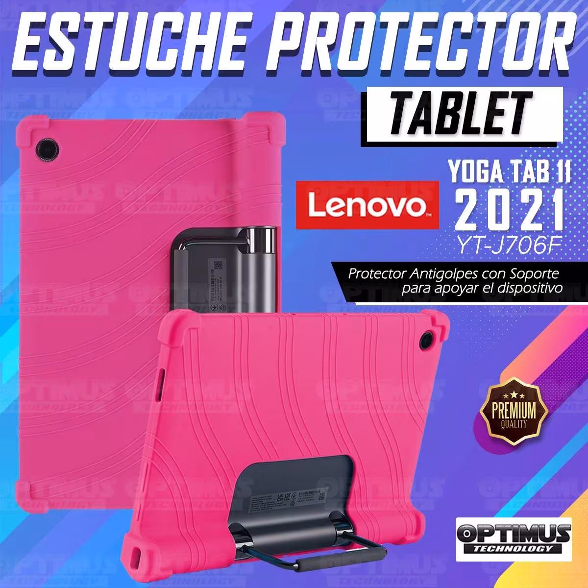 Estuche Case protector de goma Tablet Lenovo Yoga Tab 11 2021 YT-J706F Anti golpes con soporte OPTIMUS TECHNOLOGY™ - 15