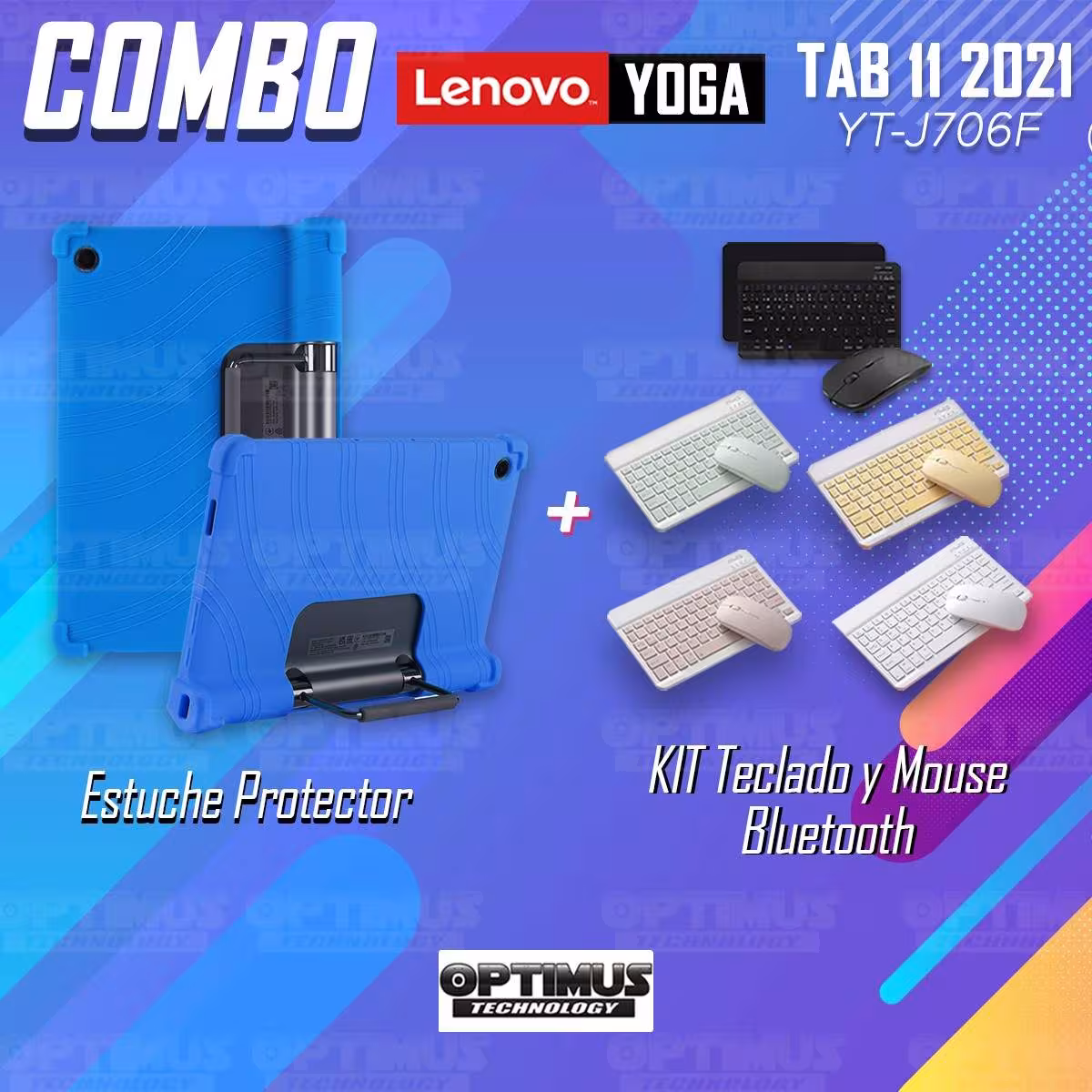 Kit Case Forro Protector Antigolpes + Teclado y Mouse Bluetooth Tablet Lenovo Yoga Tab 11 2021 YT-J706F OPTIMUS TECHNOLOGY™ - 27