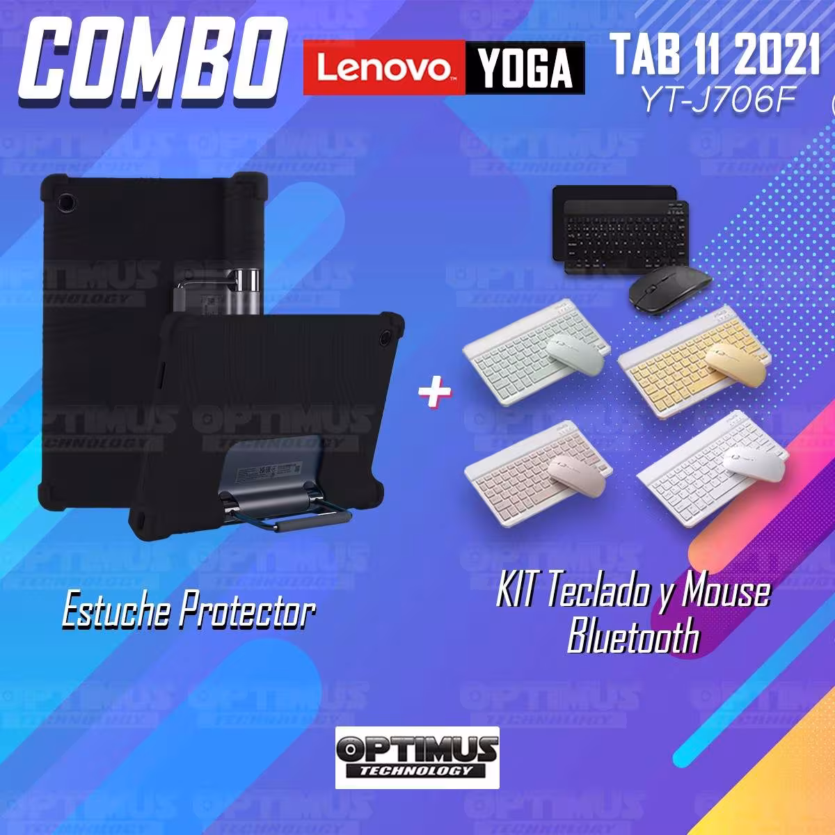 Kit Case Forro Protector Antigolpes + Teclado y Mouse Bluetooth Tablet Lenovo Yoga Tab 11 2021 YT-J706F OPTIMUS TECHNOLOGY™ - 31