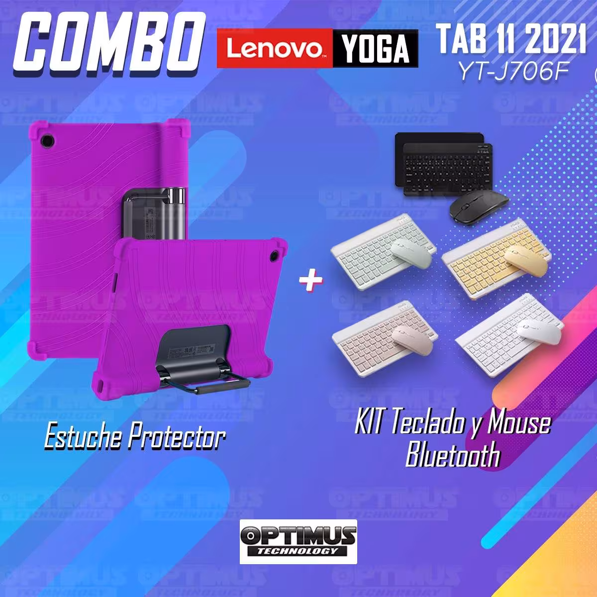Kit Case Forro Protector Antigolpes + Teclado y Mouse Bluetooth Tablet Lenovo Yoga Tab 11 2021 YT-J706F OPTIMUS TECHNOLOGY™ - 35