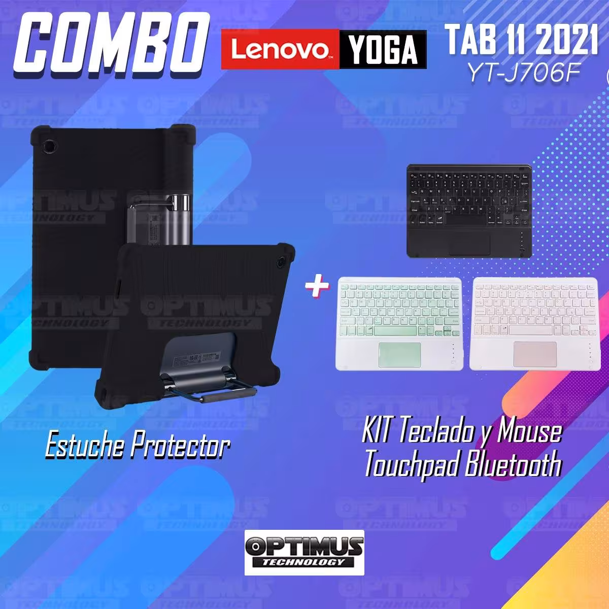 Kit Estuche Protector Antigolpes + Teclado Mouse Touchpad Bluetooth Lenovo Yoga Tab 11 2021 YT-J706F OPTIMUS TECHNOLOGY™ - 21