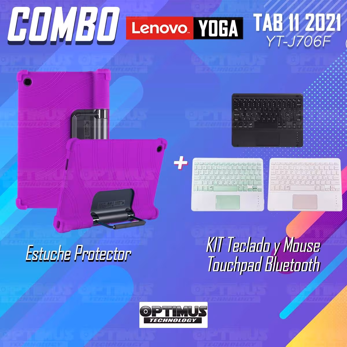 Kit Estuche Protector Antigolpes + Teclado Mouse Touchpad Bluetooth Lenovo Yoga Tab 11 2021 YT-J706F OPTIMUS TECHNOLOGY™ - 25
